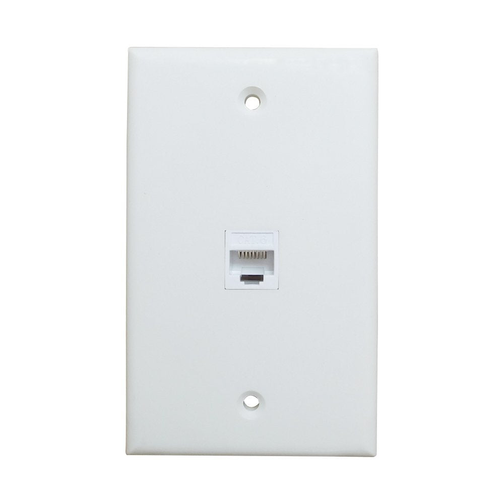 Ethernet Wall Plate 1 Port Cat6 Adapter with removable keystone and screws, designed for easy Ethernet cable connections.