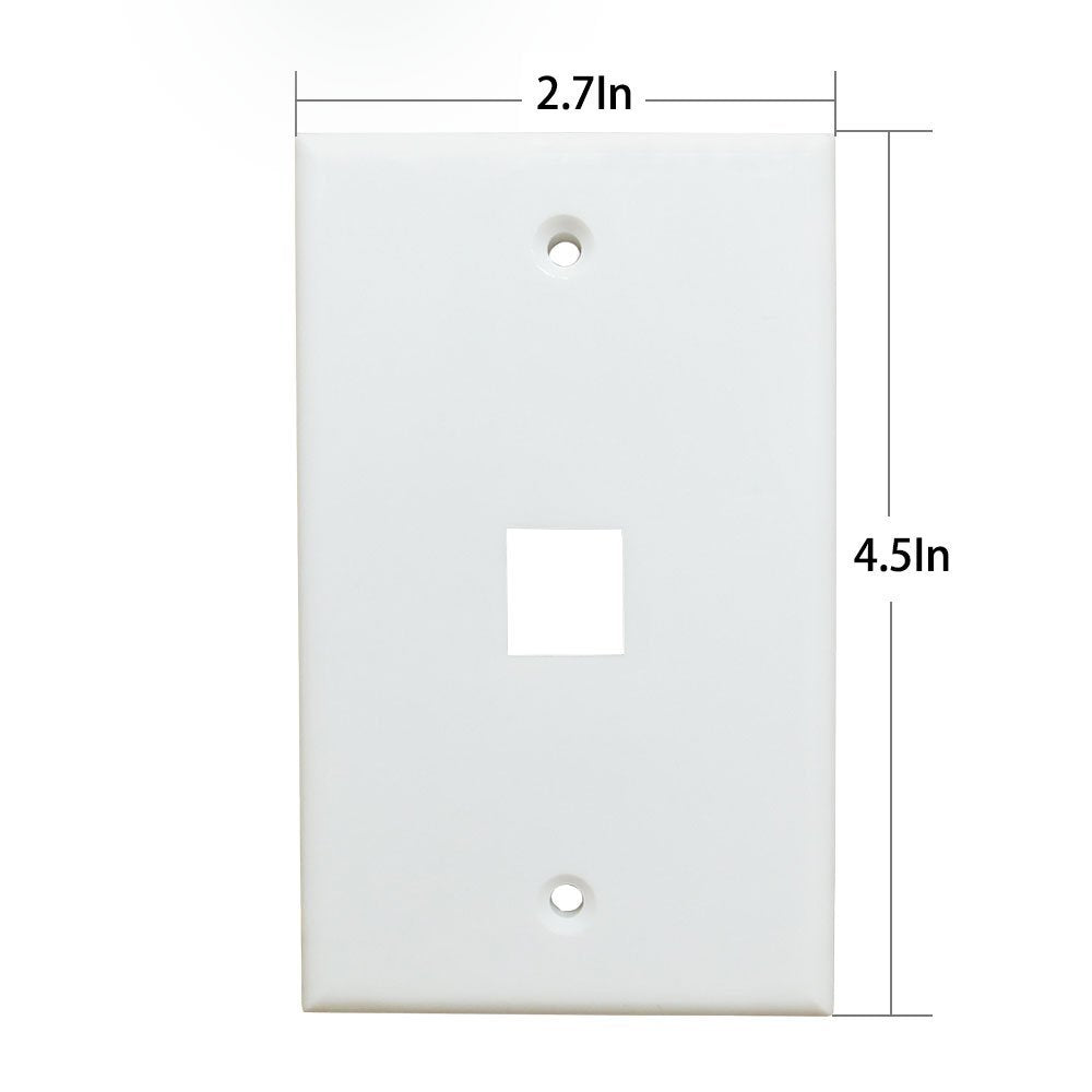 Ethernet Wall Plate 1 Port Cat6 Adapter with removable keystone and screws, designed for easy Ethernet cable connections.