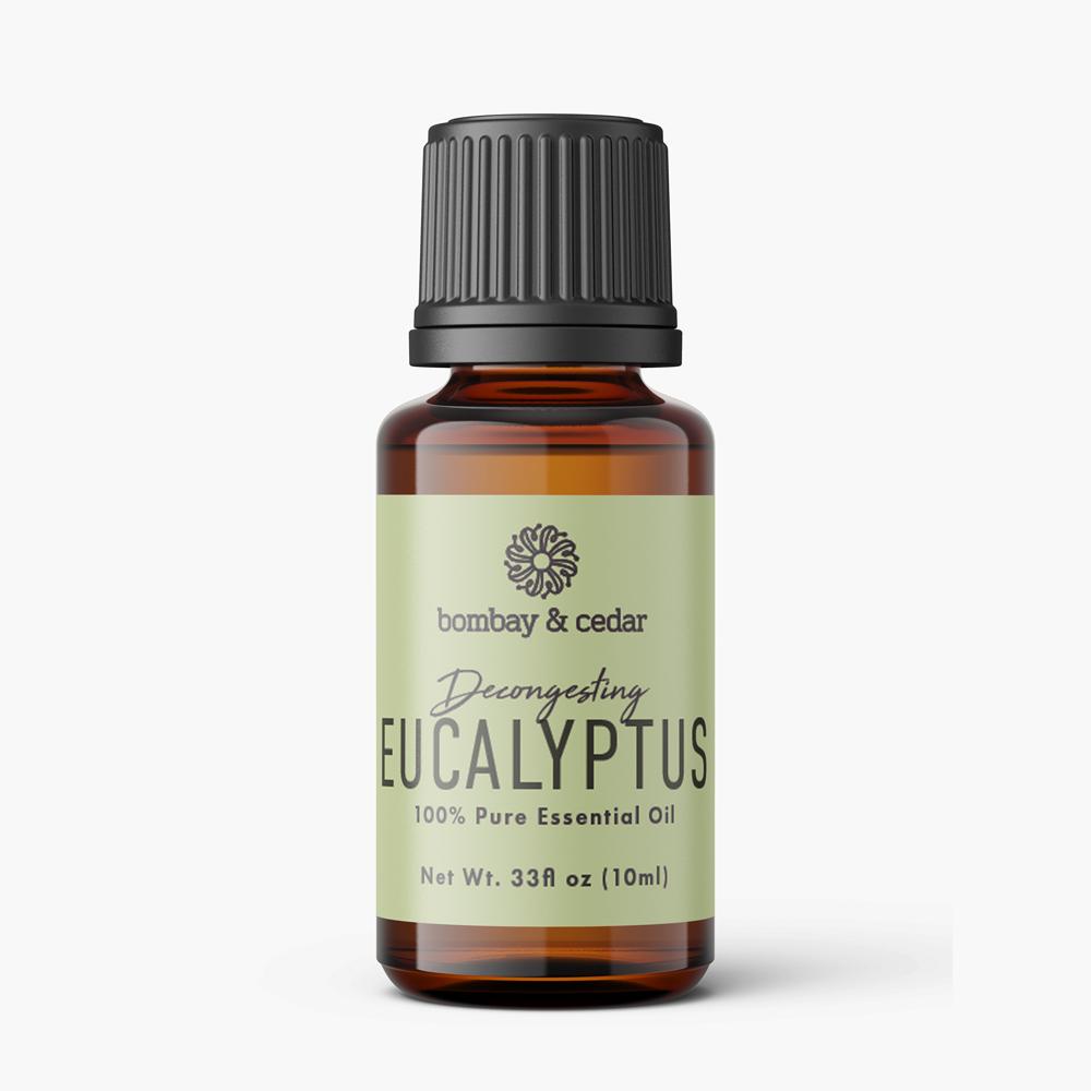 10ml bottle of Eucalyptus Essential Oil with a green label, showcasing its therapeutic properties and benefits.