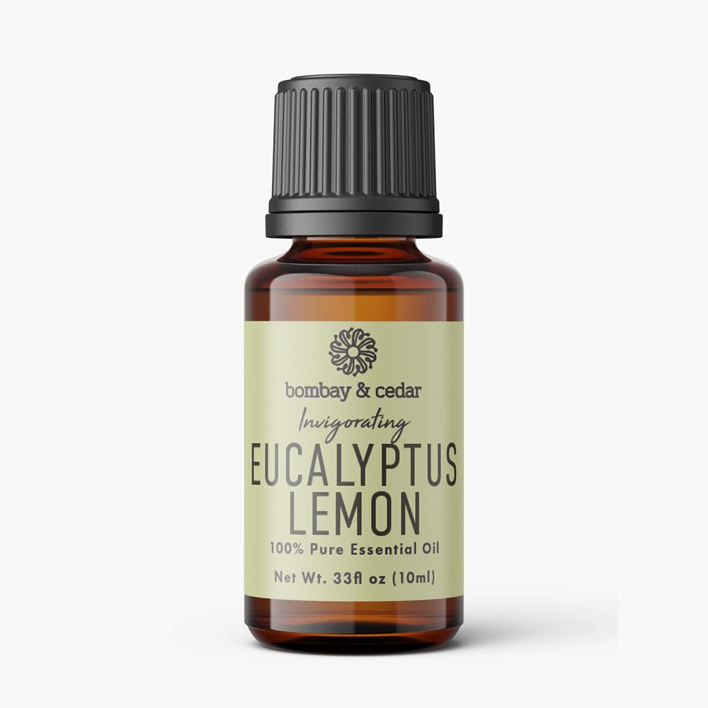 10ml bottle of Eucalyptus Lemon Essential Oil by Bombay & Cedar with a refreshing lemon scent and therapeutic properties.