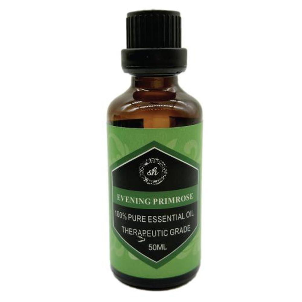 50ml bottle of Evening Primrose Essential Oil, 100% pure therapeutic grade, ideal for aromatherapy and skincare.