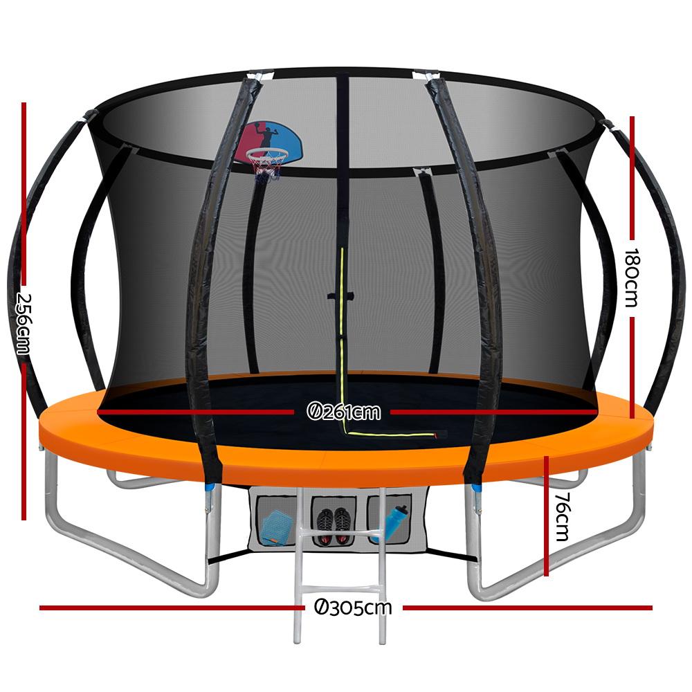 Everfit 10FT Round Trampoline with Basketball Hoop, featuring safety netting and heavy-gauge steel frame, perfect for kids' outdoor fun.