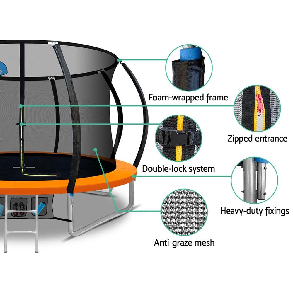 Everfit 10FT Round Trampoline with Basketball Hoop, featuring safety netting and heavy-gauge steel frame, perfect for kids' outdoor fun.