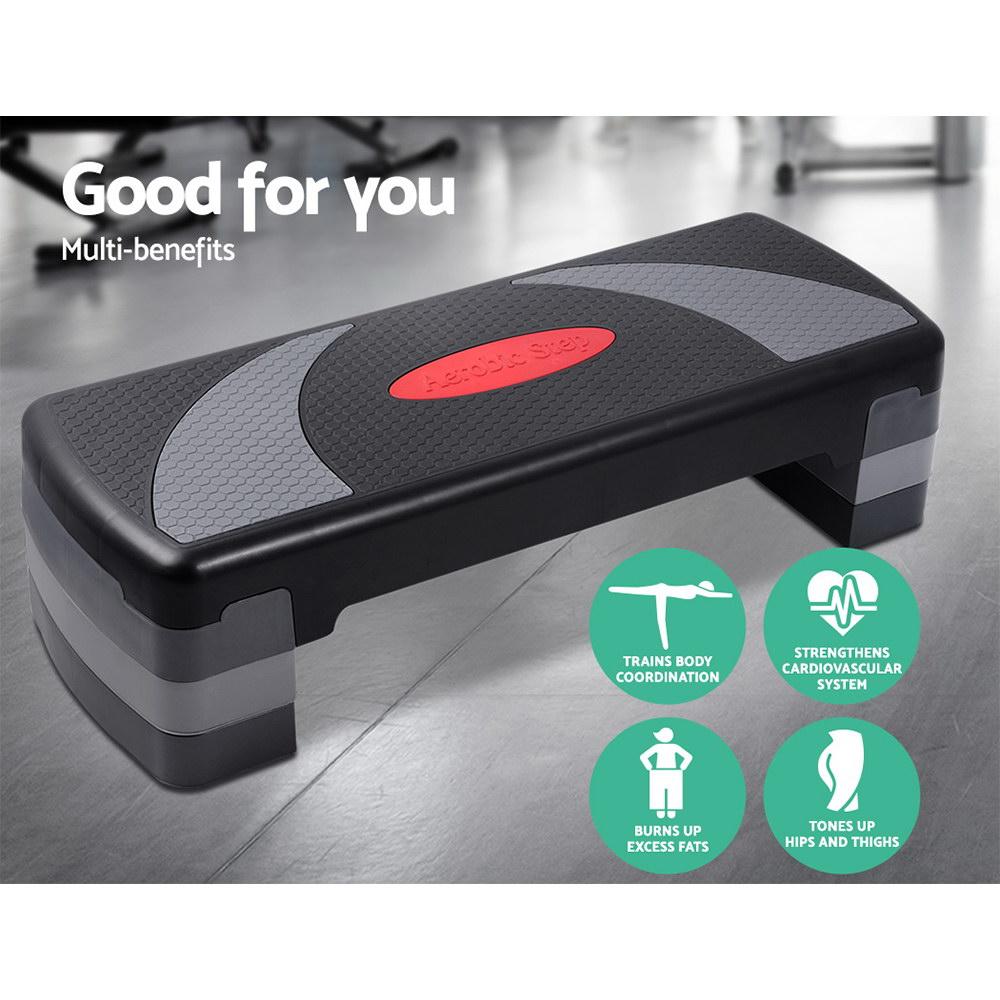 Everfit 3 Level Aerobic Step Bench with adjustable height and anti-slip surface, ideal for home workouts.