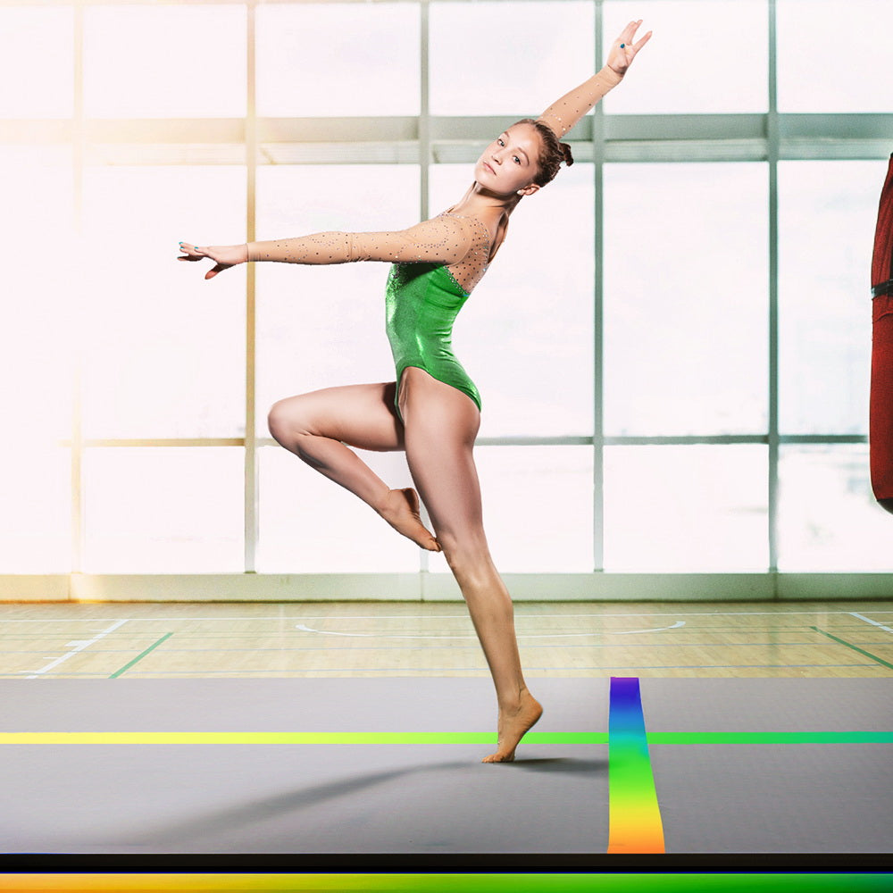 Everfit 3M Air Track Gymnastics Tumbling Exercise Mat in vibrant colors, showcasing its inflatable design and durable fabric construction.