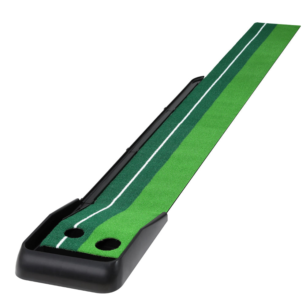 Everfit 3M Golf Putting Mat with double-colour faux grass and automatic ball return track, ideal for indoor and outdoor practice.