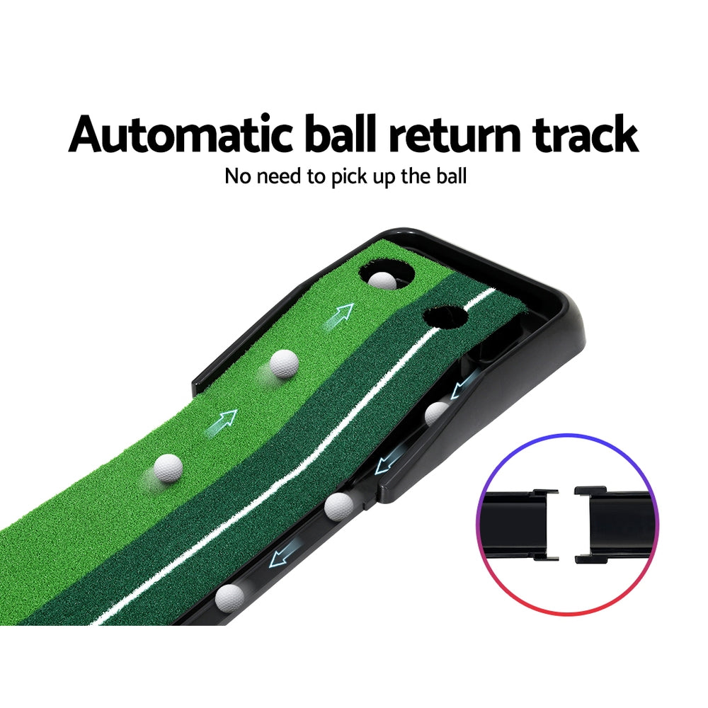 Everfit 3M Golf Putting Mat with double-colour faux grass and automatic ball return track, ideal for indoor and outdoor practice.