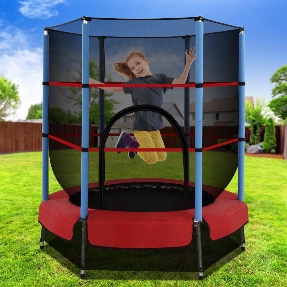 Everfit 4.5FT Trampoline for kids featuring a safety enclosure, heavy-duty elastic ropes, and UV-tested mat, perfect for outdoor play.