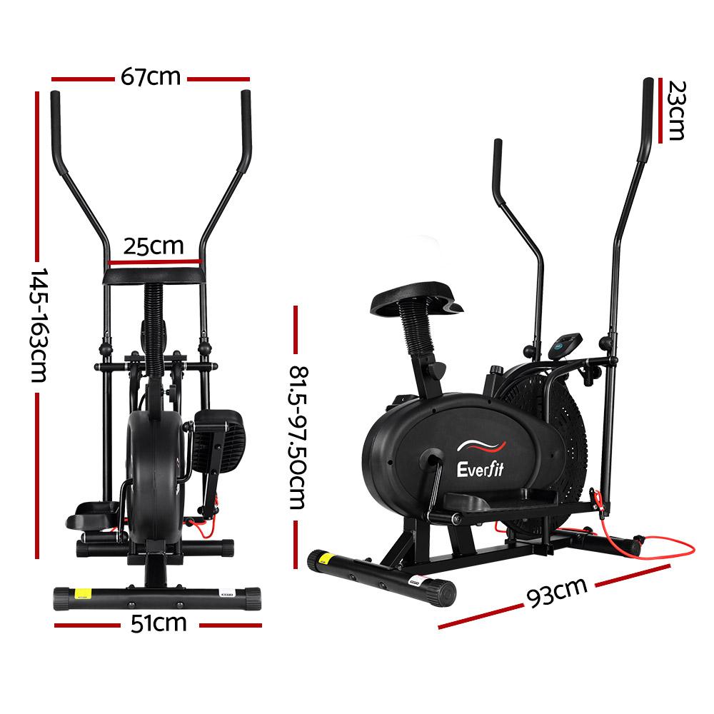 Everfit 4in1 Elliptical Cross Trainer Exercise Bike with adjustable seat and handlebars, LCD display, and resistance bands.