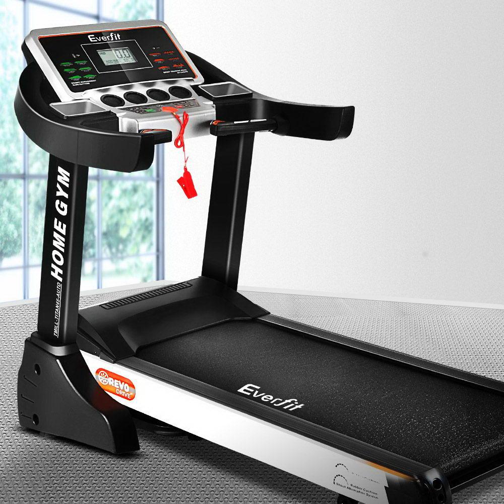 Everfit Electric Treadmill with a sturdy frame and digital display, showcasing its incline and speed settings.