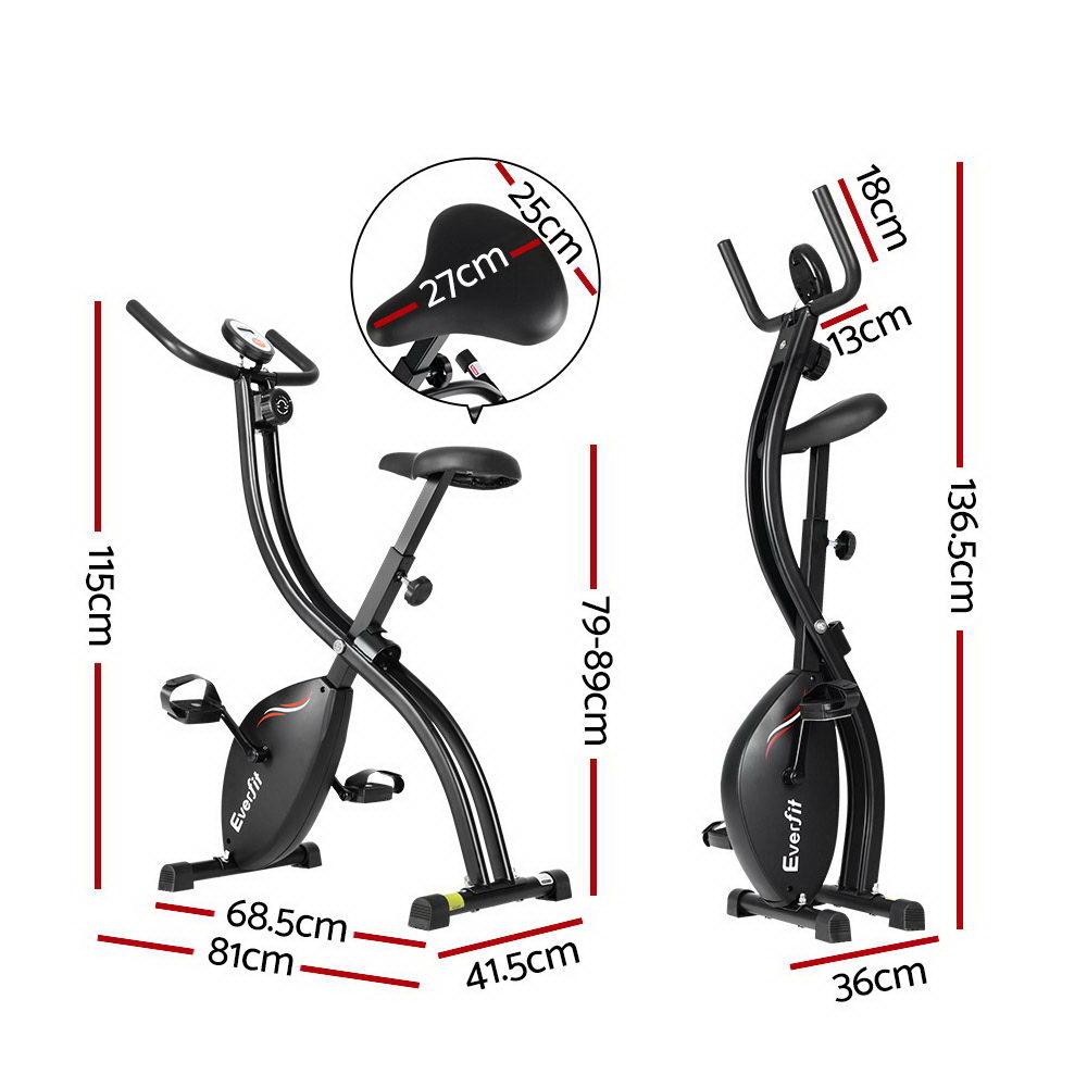 Everfit Exercise Bike X-Bike with adjustable seat and LCD monitor, showcasing its compact and sturdy design.