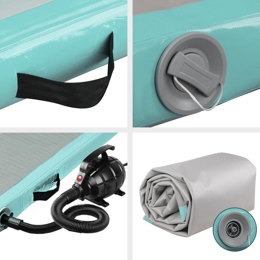 Everfit GoFun 3X1M Inflatable Air Track Mat with Electric Pump, showcasing its mint and grey color, designed for gymnastics and cheerleading.