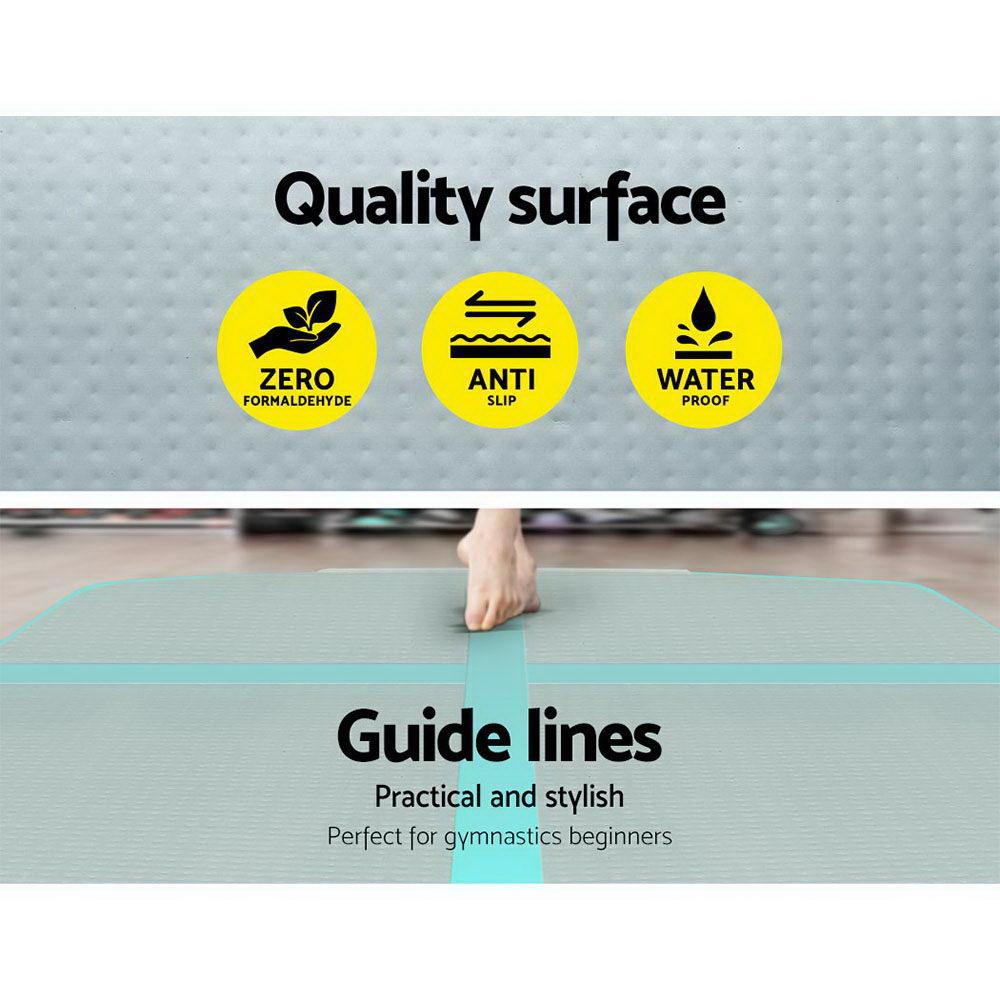 Everfit GoFun 3X1M Inflatable Air Track Mat with Electric Pump, showcasing its mint and grey color, designed for gymnastics and cheerleading.