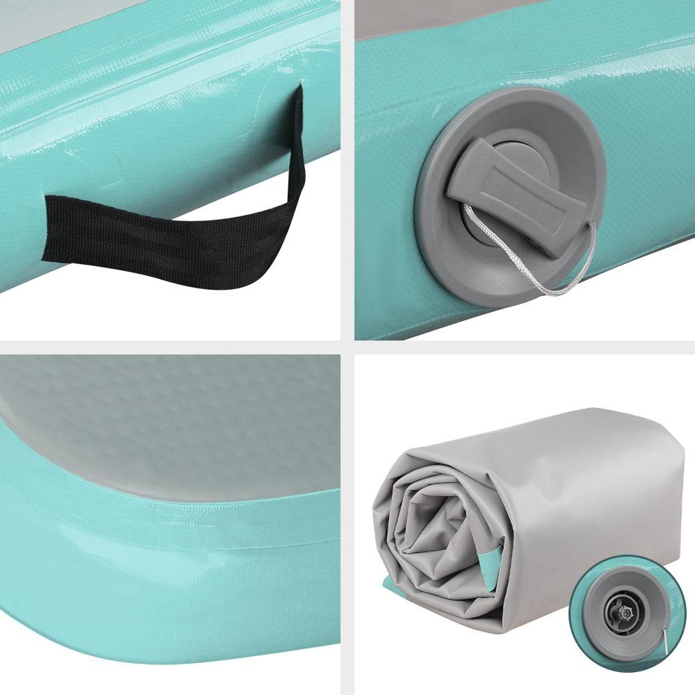 Everfit GoFun 4X1M Inflatable Air Track Mat in mint and grey, ideal for gymnastics and cheerleading training.