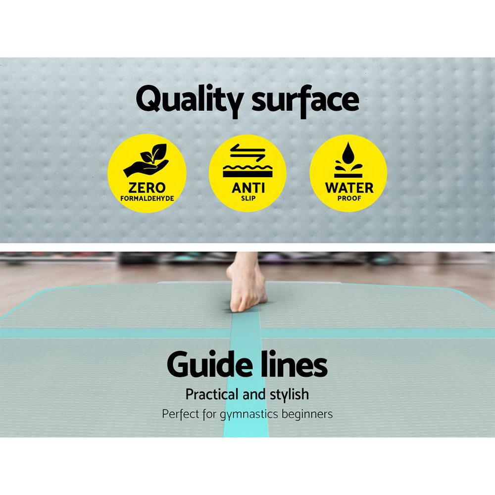 Everfit GoFun 4X1M Inflatable Air Track Mat in mint and grey, ideal for gymnastics and cheerleading training.