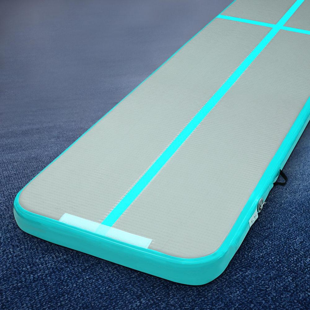 Everfit GoFun 4X1M Inflatable Air Track Mat in mint and grey, ideal for gymnastics and cheerleading training.