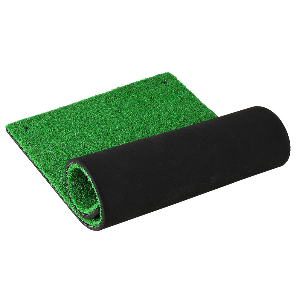 Everfit Golf Hitting Mat showcasing its portable design and realistic faux grass surface, ideal for practicing golf swings indoors or outdoors.