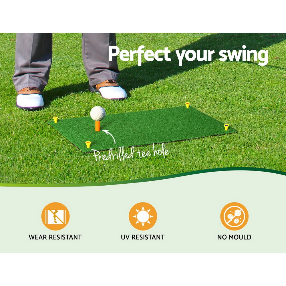 Everfit Golf Hitting Mat showcasing its portable design and realistic faux grass surface, ideal for practicing golf swings indoors or outdoors.