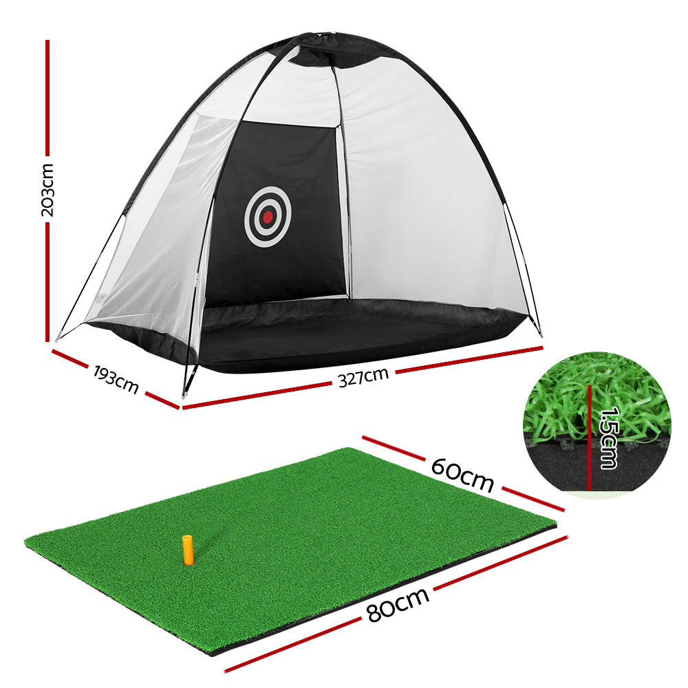 Everfit Golf Practice Net and Training Mat Set, featuring a durable net and realistic practice mat for indoor and outdoor training.