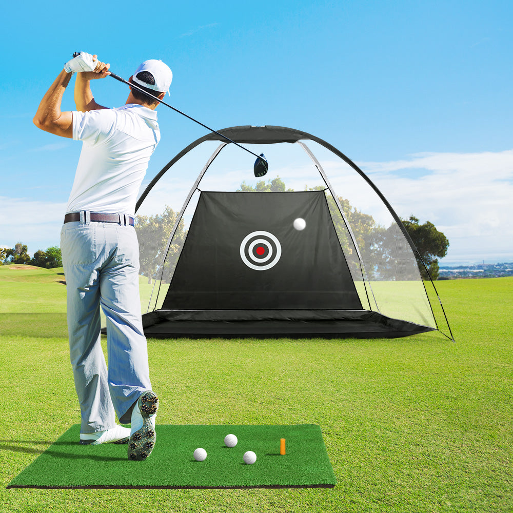 Everfit Golf Practice Net and Training Mat Set, featuring a durable net and realistic practice mat for indoor and outdoor training.