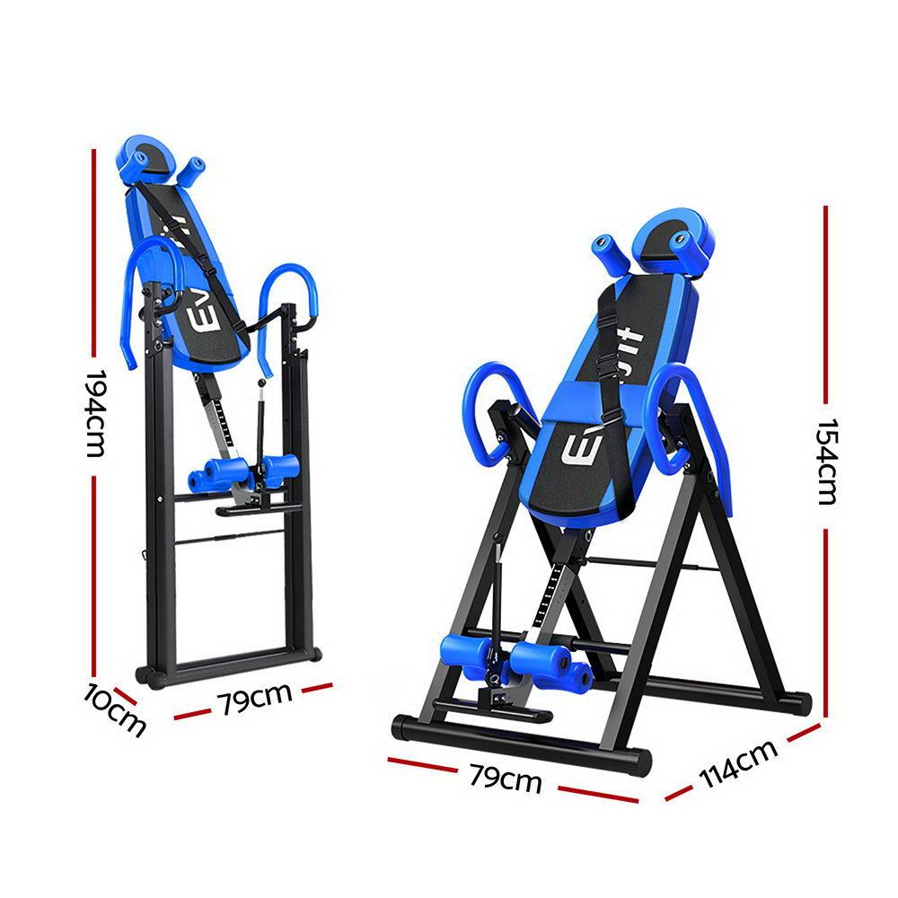 Everfit Gravity Inversion Table featuring a padded backrest, safety belt, and adjustable height, designed for home gym use.