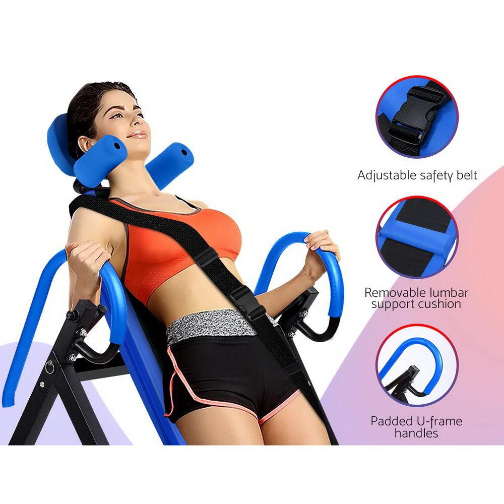 Everfit Gravity Inversion Table featuring a padded backrest, safety belt, and adjustable height, designed for home gym use.