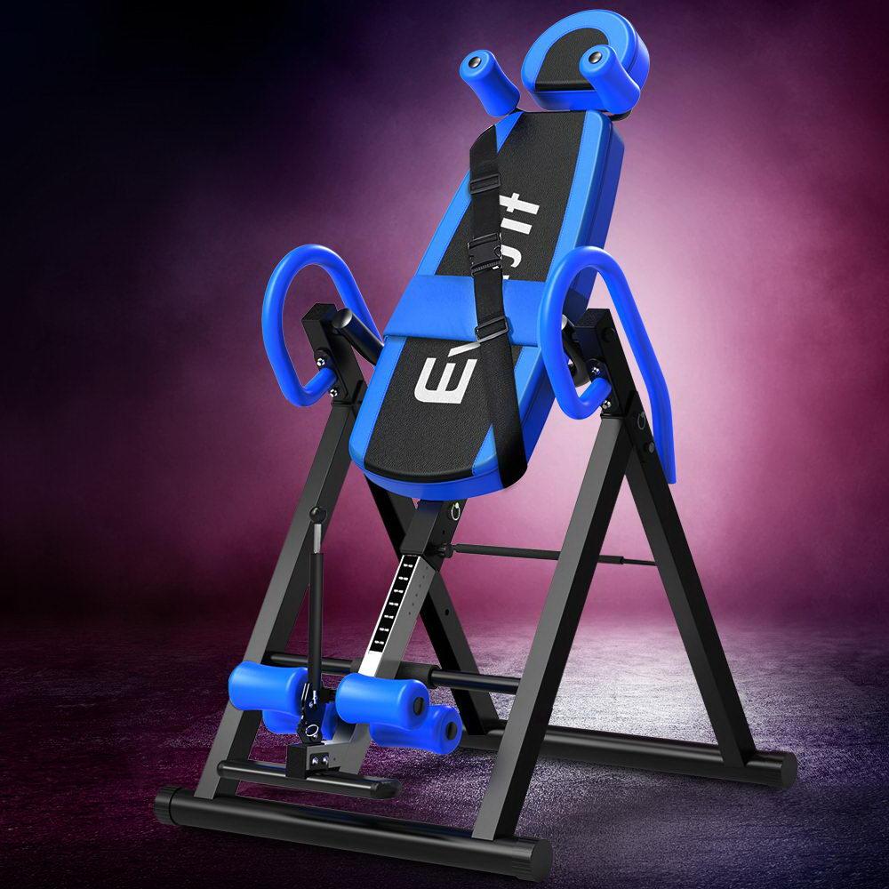 Everfit Gravity Inversion Table featuring a padded backrest, safety belt, and adjustable height, designed for home gym use.