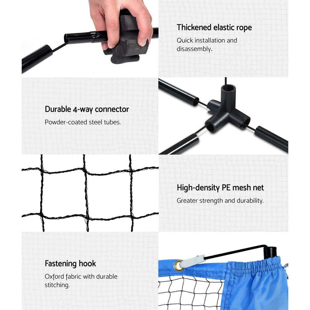 Everfit Portable Sports Net Stand for badminton, volleyball, tennis, and soccer, featuring a sturdy black powder-coated steel frame and adjustable height.