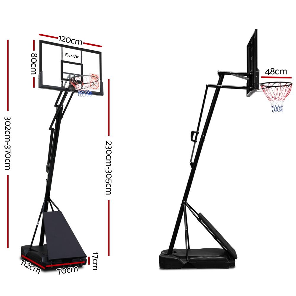 Everfit Pro Portable Basketball Stand System with 48-inch shatterproof backboard and adjustable height feature, set up in a backyard.