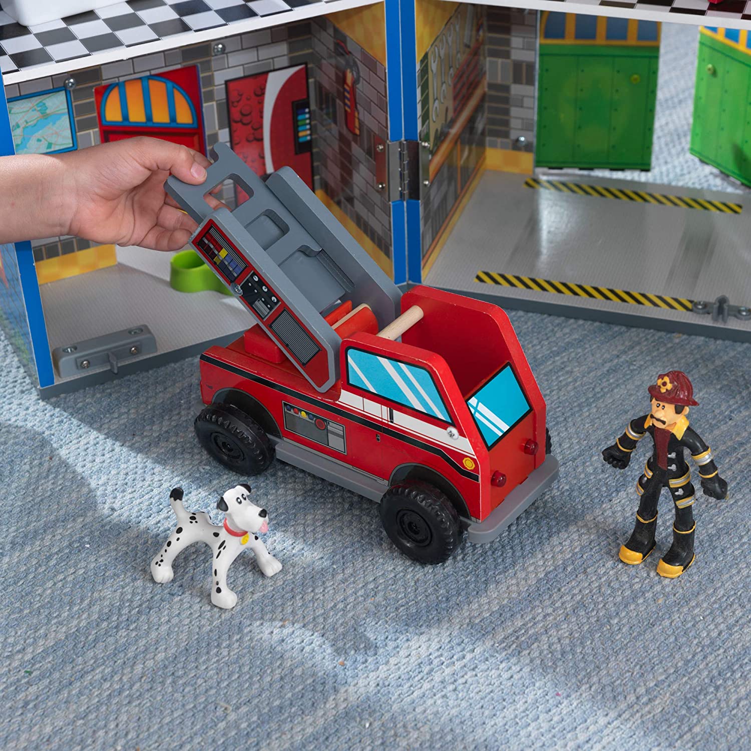 Everyday Heroes Play Set featuring police motorcycle, fire truck, helicopter, and bendable figures for kids' imaginative play.