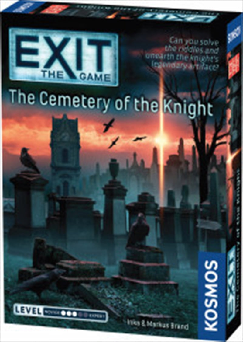 Exit the Game: Cemetery of the Knight board game box featuring intriguing artwork and puzzle elements.