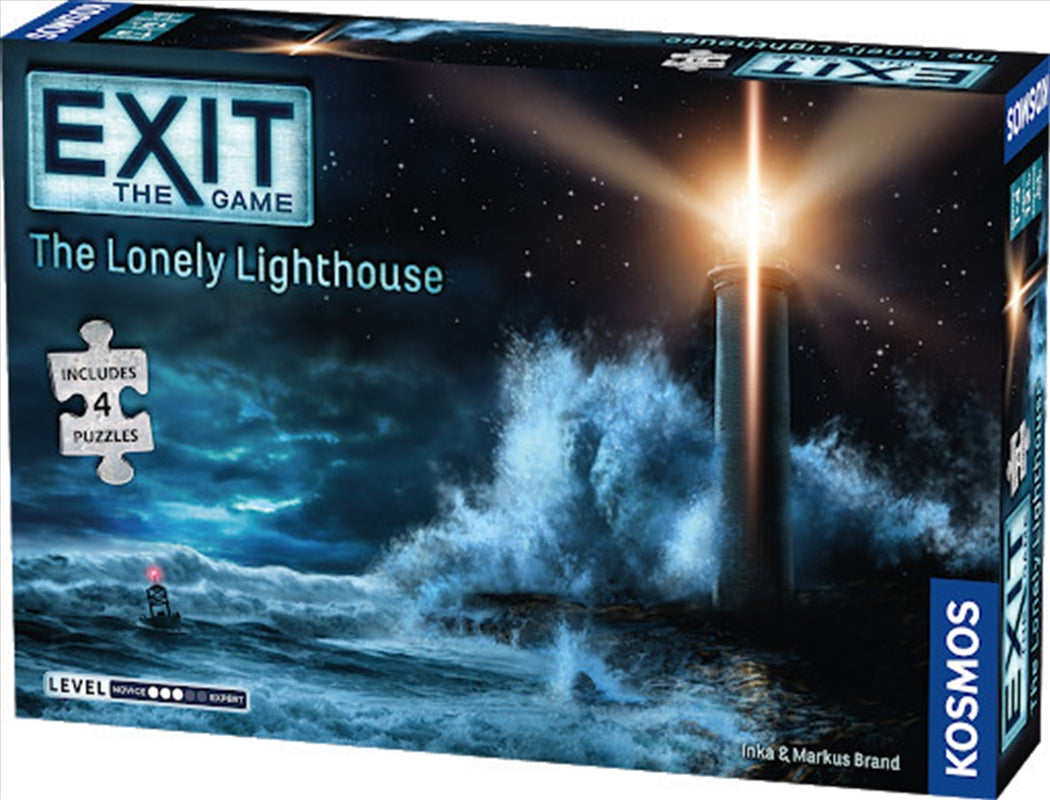 EXIT the Game Lonely Lighthouse jigsaw puzzle and game components including puzzle pieces and decoder disk.