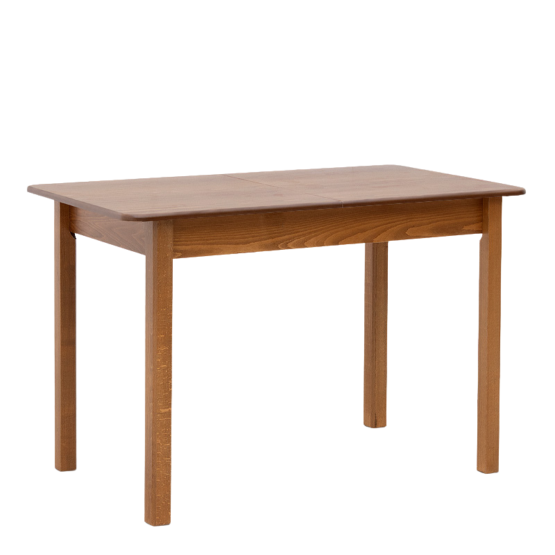 HORA Extendable Dining Table in walnut finish, showcasing its solid beech wood legs and MDF surface.