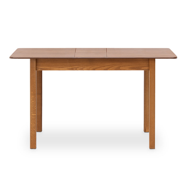 HORA Extendable Dining Table in walnut finish, showcasing its solid beech wood legs and MDF surface.