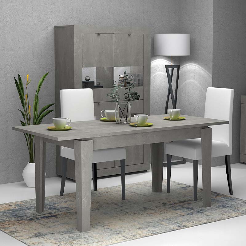 AMPFORA Retro Grey Extending Dining Table with dimensions 160/200x90x76cm, showcasing its elegant design and extendable feature.