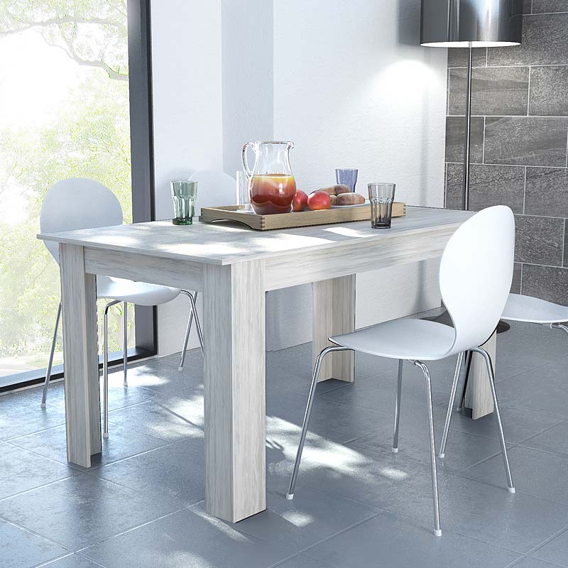 RASMUS Extending Dining Table in White Grey, showcasing its elegant design and extendable feature.