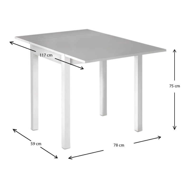 Extending Table CHLARICE in white, showcasing its sleek design and extendable feature, perfect for dining or outdoor use.