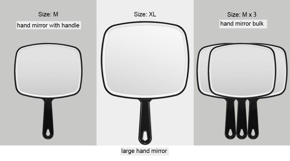 Extra Large Black Handheld Mirror with Handle, featuring a sleek design and large viewing surface for grooming.