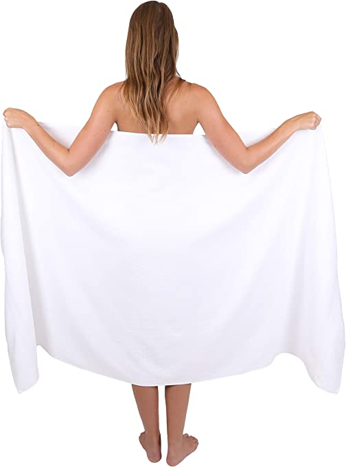 Extra large jumbo bath sheet in white, made from 100% combed cotton, measuring 180 cm x 90 cm, showcasing its plush texture and absorbency.