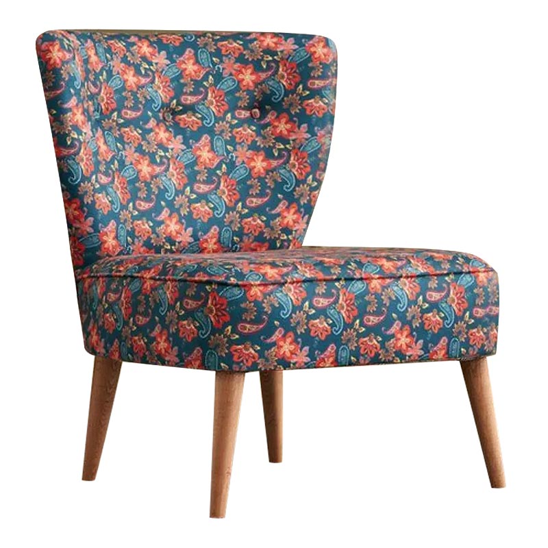 Fabric Chair AGATHE featuring a colorful floral design with natural beech wood legs, perfect for home and business settings.