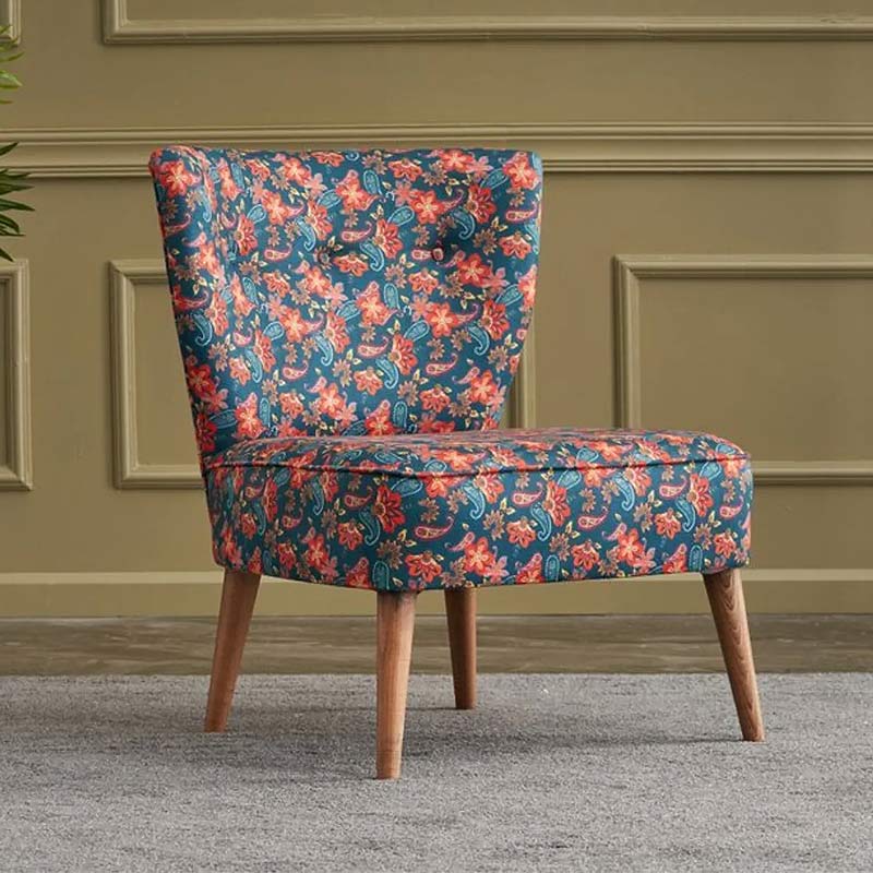 Fabric Chair AGATHE featuring a colorful floral design with natural beech wood legs, perfect for home and business settings.