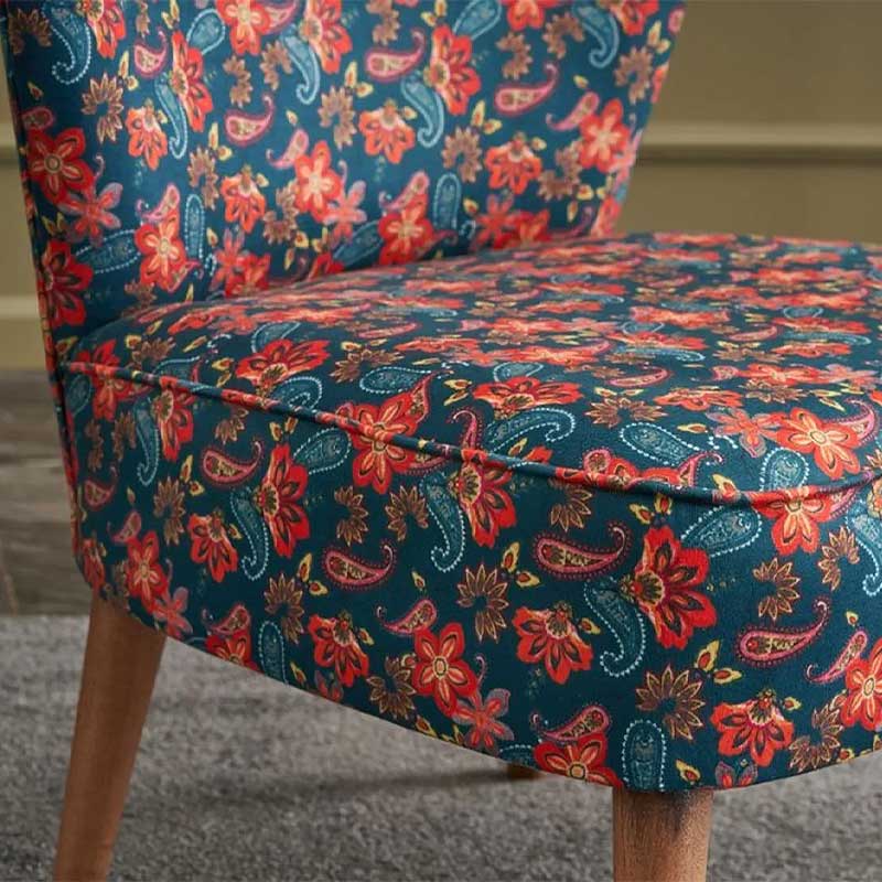 Fabric Chair AGATHE featuring a colorful floral design with natural beech wood legs, perfect for home and business settings.