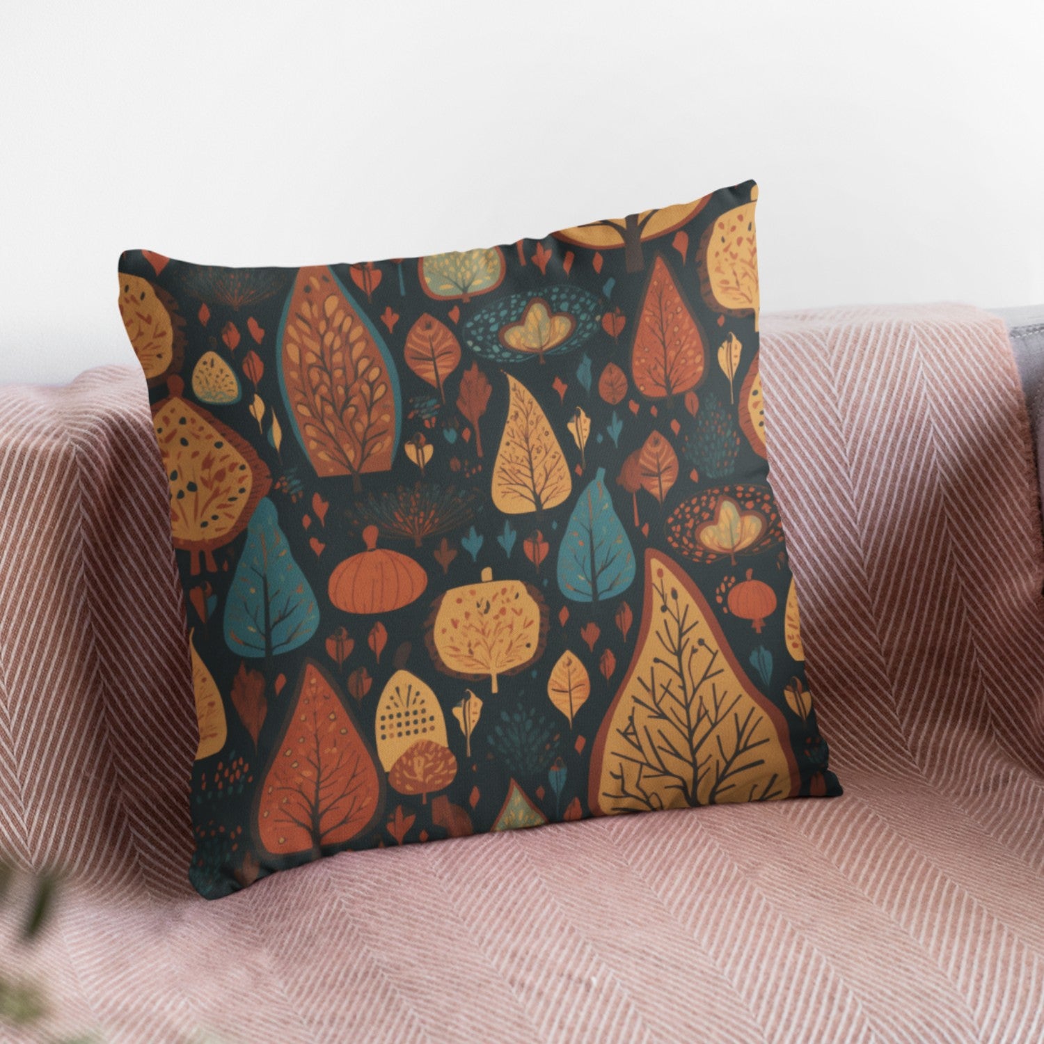 Fall Home Decor Cushion Cover by Homeezone featuring vibrant autumn colors and a light cream back, perfect for seasonal decoration.