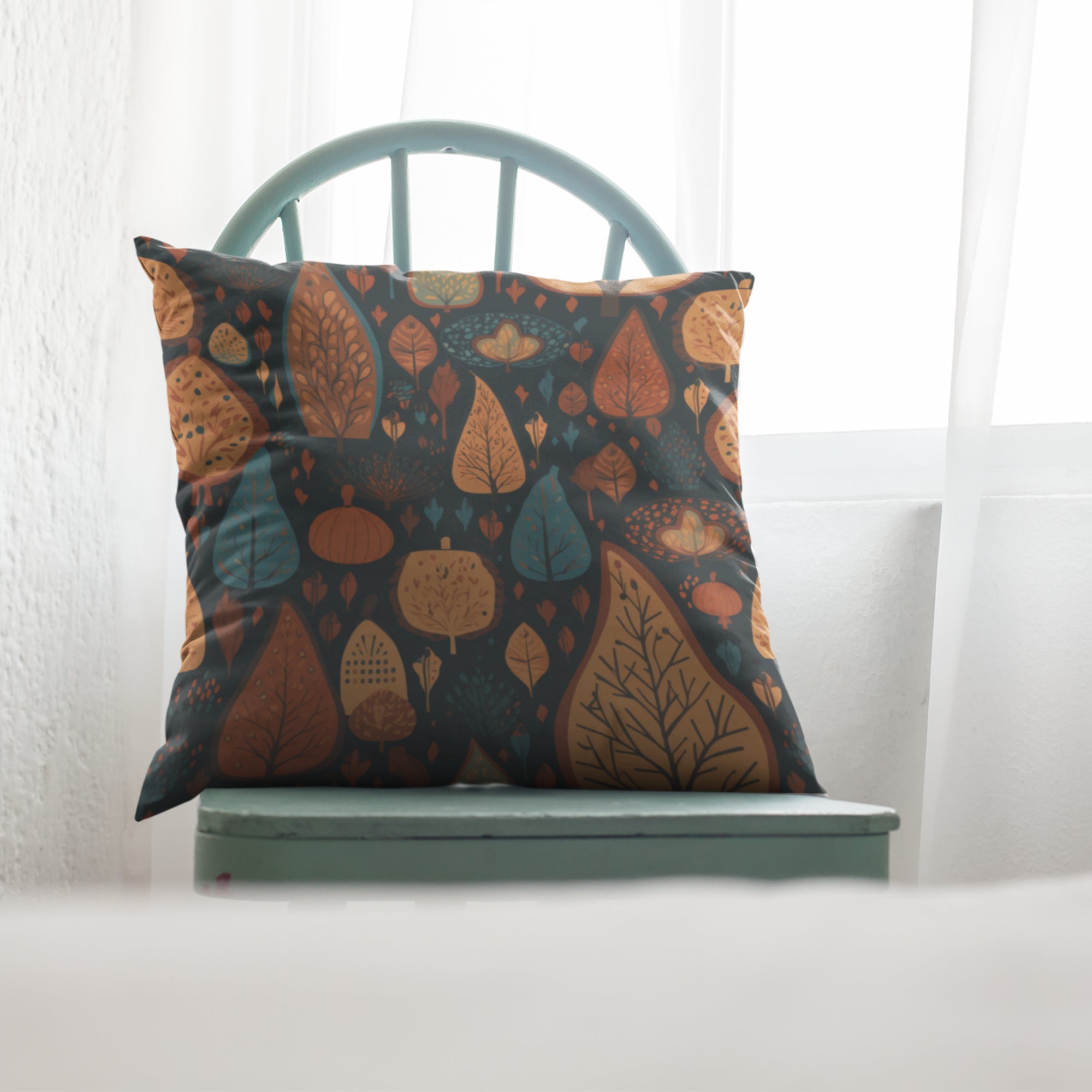 Fall Home Decor Cushion Cover by Homeezone featuring vibrant autumn colors and a light cream back, perfect for seasonal decoration.