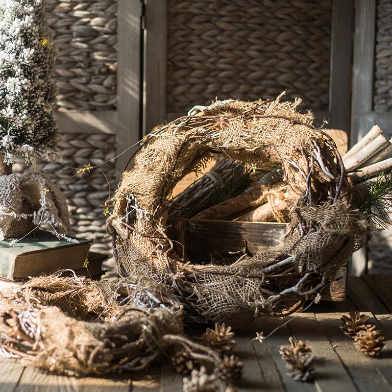 Handmade Fall Natural Rattan and Willow Wreath, featuring earthy tones and unique textures, perfect for Christmas decoration.