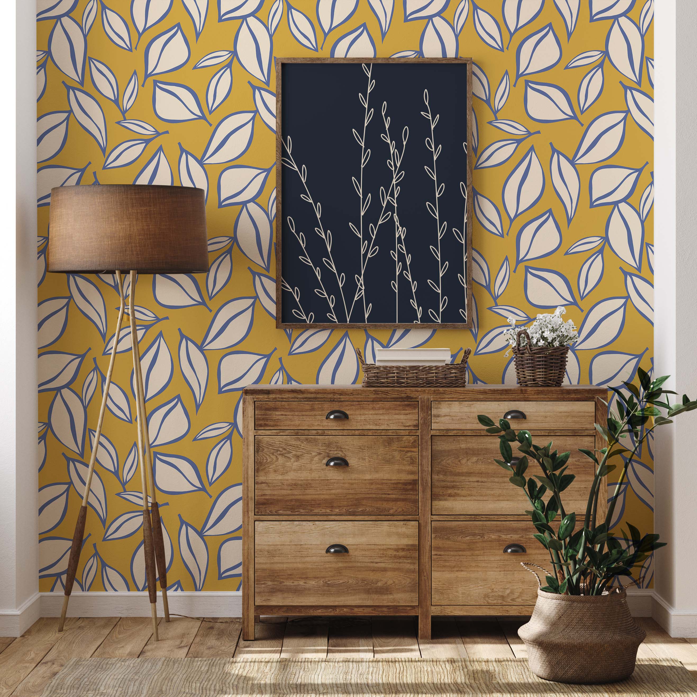 Falling Leaves Wallpaper featuring a modern design with vibrant colors and bold patterns, perfect for home decor.