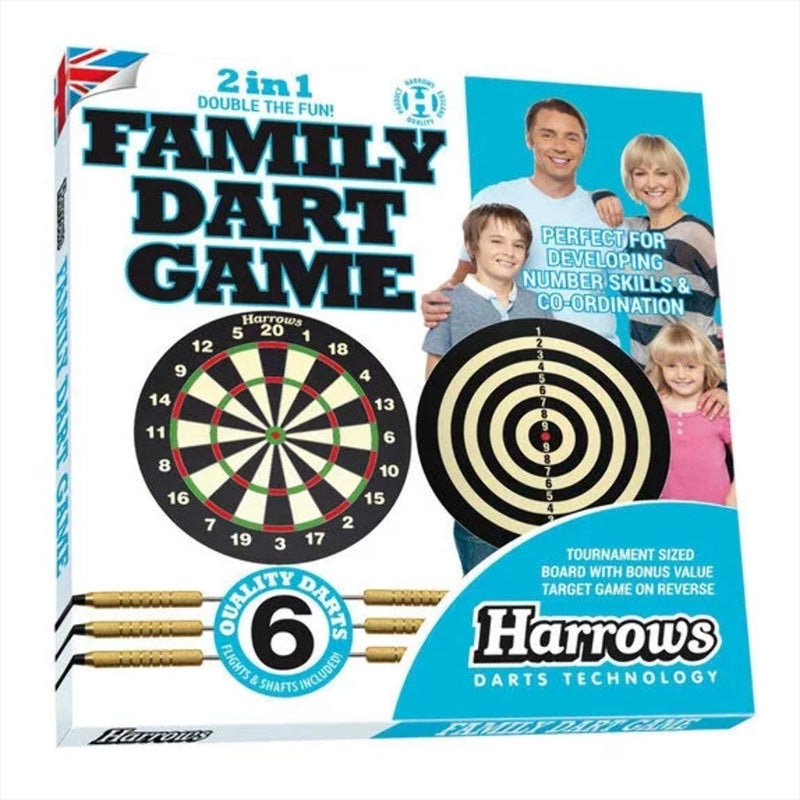 Family Dartboard 2 In 1 Game with six quality darts and stunning packaging, perfect for family entertainment.