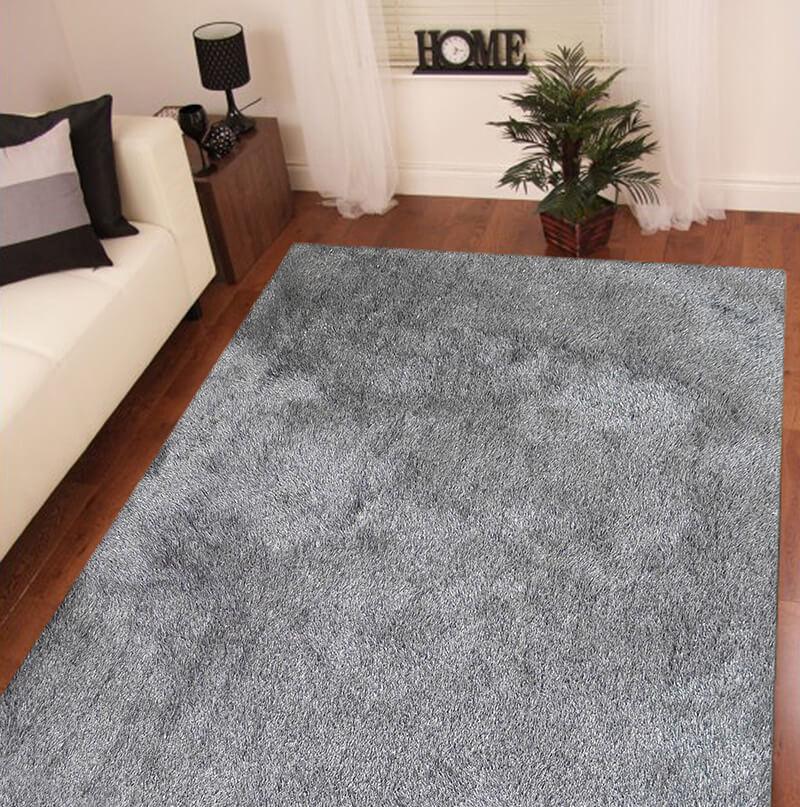 Fancy Collection Solid Gray Shag Area Rug showcasing plush texture and modern design, perfect for enhancing home decor.