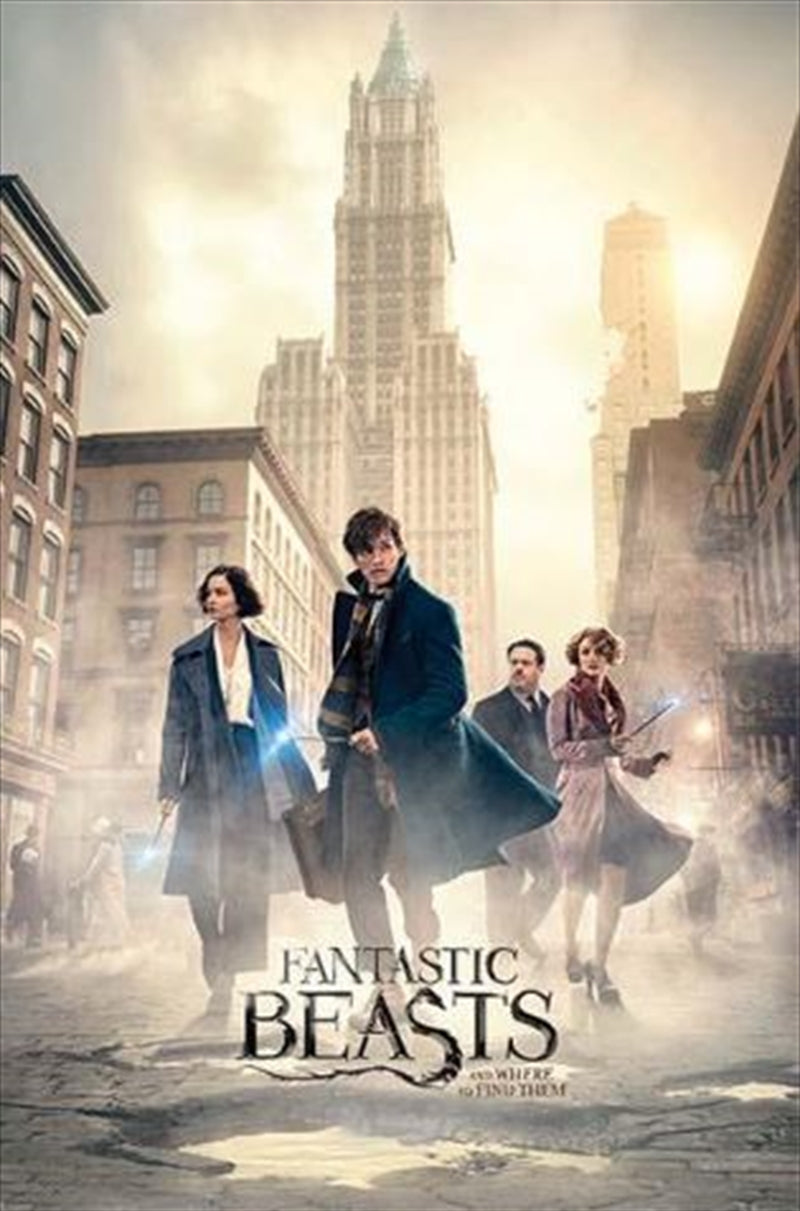 A vibrant Fantastic Beasts New York Street Poster featuring magical elements and iconic characters, measuring 610mm x 915mm.