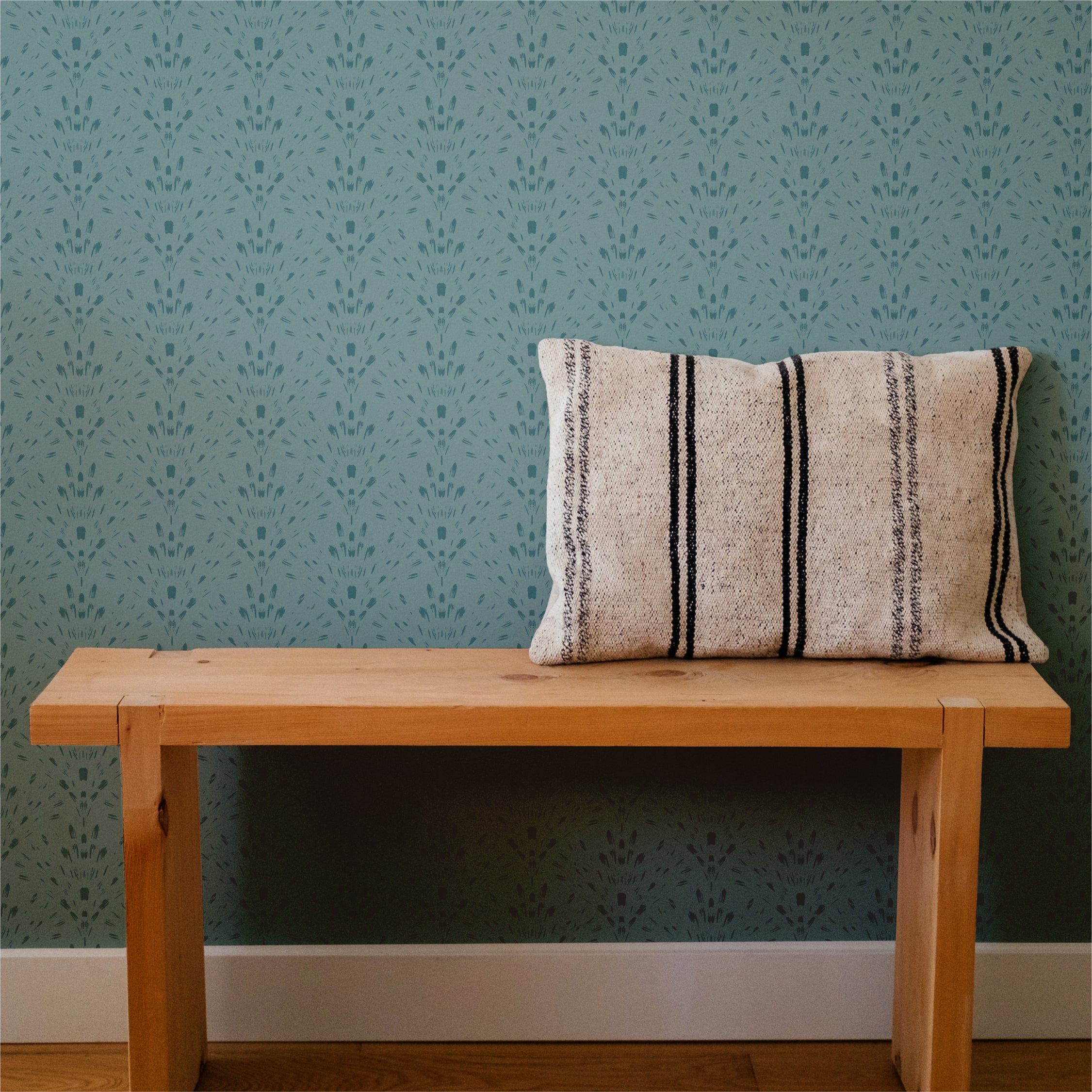 Fanweave (Blue) Wallpaper featuring a modern design with vibrant blue colors and patterns, perfect for home decor.